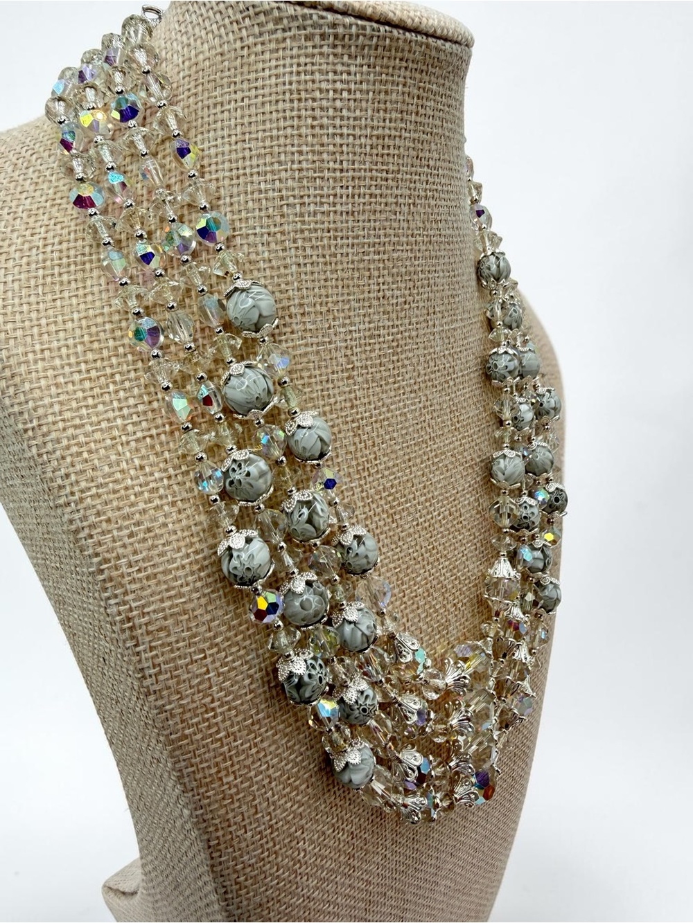 Artisan Handmade Vintage Venetian Millefiori Lampwork & Swarovski Crystal 4Stran - Picture 3 of 17